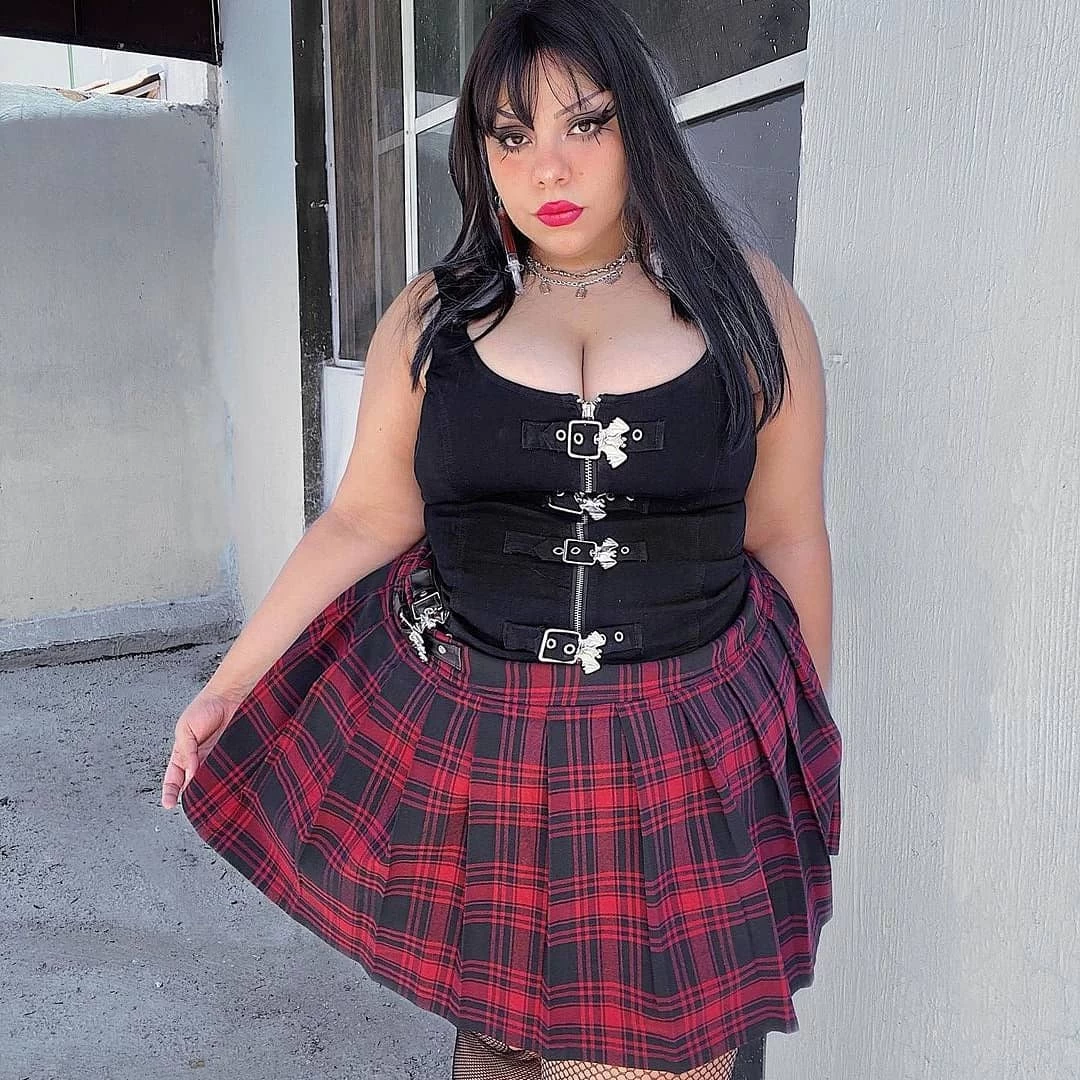 Killstar Bat Girl Skirt Red Tartan With Statement Buckles - Image 2