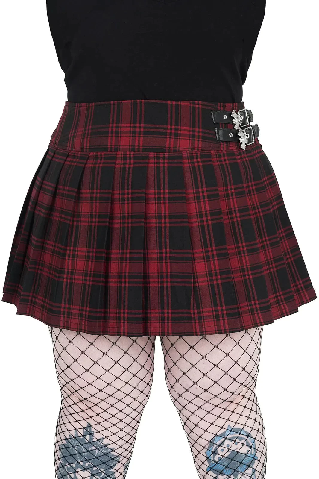 Killstar Bat Girl Skirt Red Tartan With Statement Buckles - Image 6