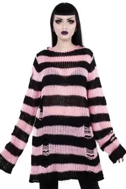 Killstar Courtney Punk Knit Sweater Black And Pink