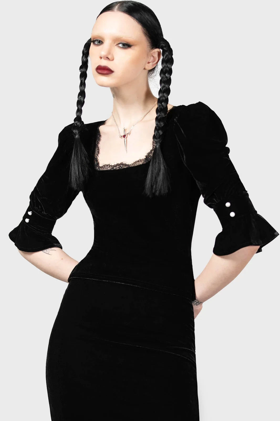 Killstar Dottie Dottie Velvet And Lace Top Goth - Image 8