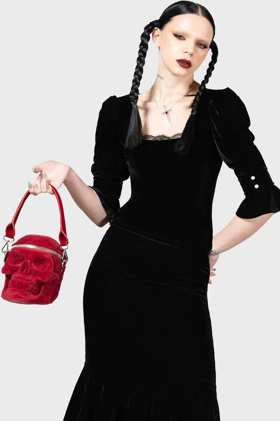 Killstar Dottie Dottie Velvet And Lace Top Goth - Image 11