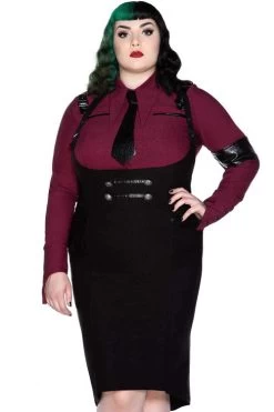 Killstar Darkwave Division Midi Suspender Wiggle Skirt In Black