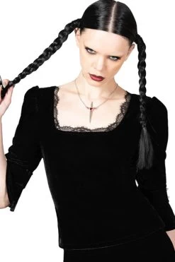 Killstar Dottie Dottie Velvet And Lace Top Goth