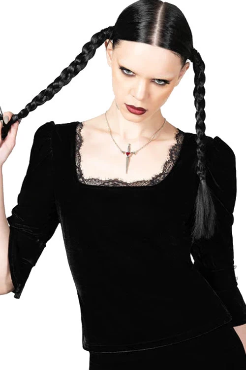 Killstar Dottie Dottie Velvet And Lace Top Goth