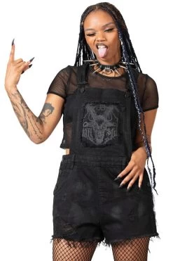 Killstar Foreteller Patch Denim Overalls With Distressed Detailing Festival Ready