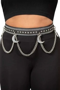 Killstar Bat Luna's Levitation Black And Rhinestone Statement Belt With Moons