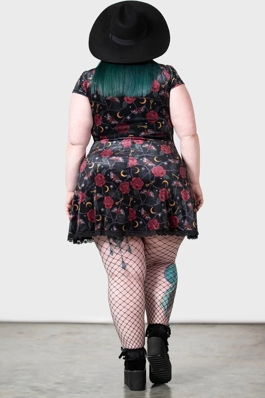 Killstar Morgaine Dress In Print Velvet With Lace-up Bust Detail - Image 13
