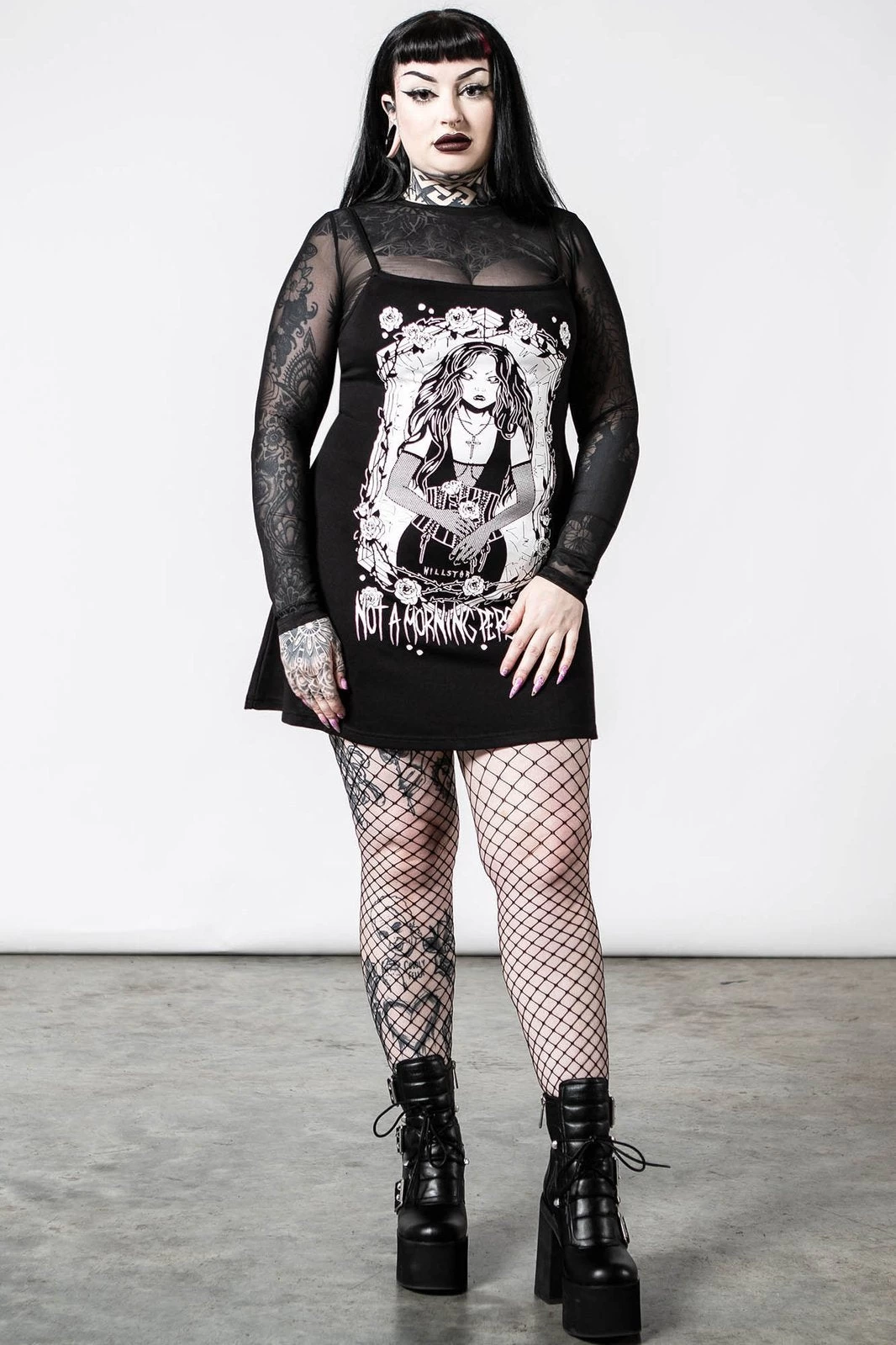 Killstar Morning 2-Piece Dress Mesh Top AND Cami Dress "Not A Morning Person" - Image 2