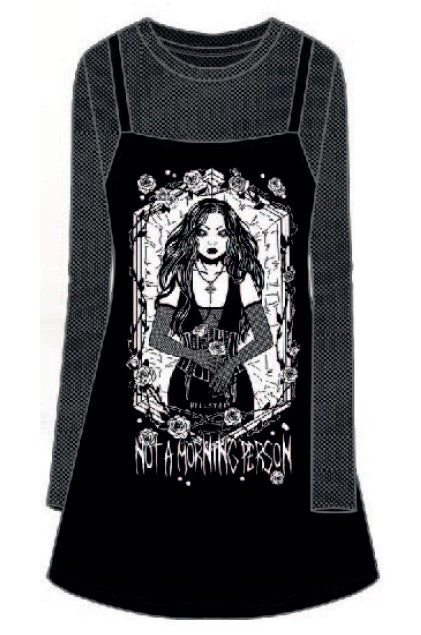 Killstar Morning 2-Piece Dress Mesh Top AND Cami Dress "Not A Morning Person" - Image 11