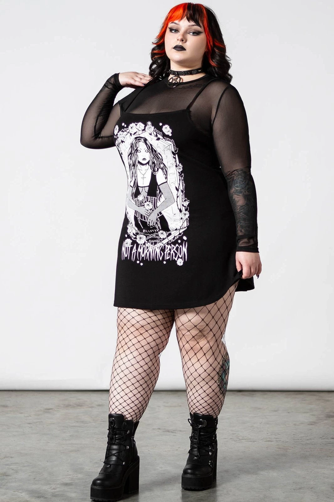 Killstar Morning 2-Piece Dress Mesh Top AND Cami Dress "Not A Morning Person" - Image 6