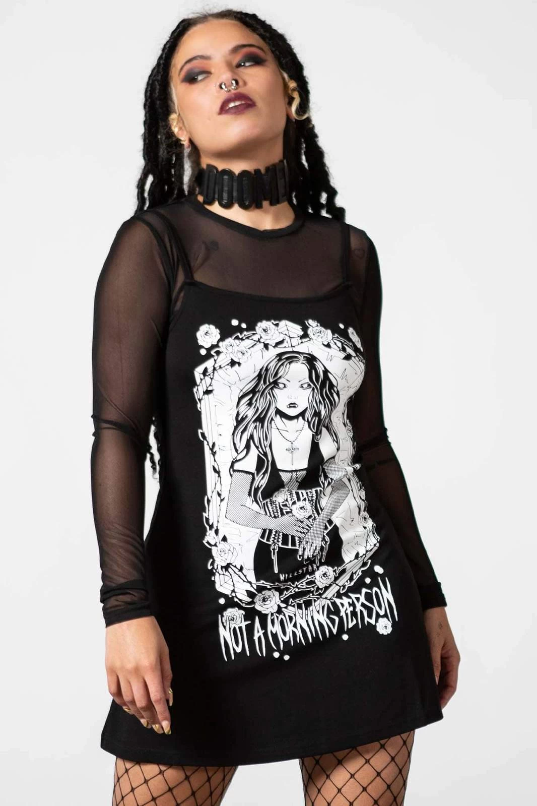 Killstar Morning 2-Piece Dress Mesh Top AND Cami Dress "Not A Morning Person" - Image 8