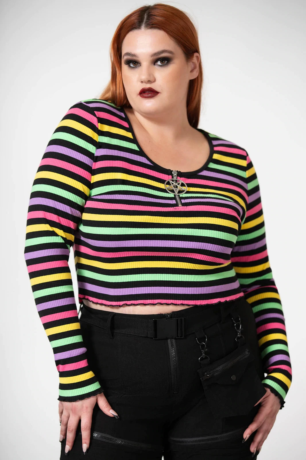 Killstar Nikiko Ribbed Long Sleeve Rainbow Top - Image 4