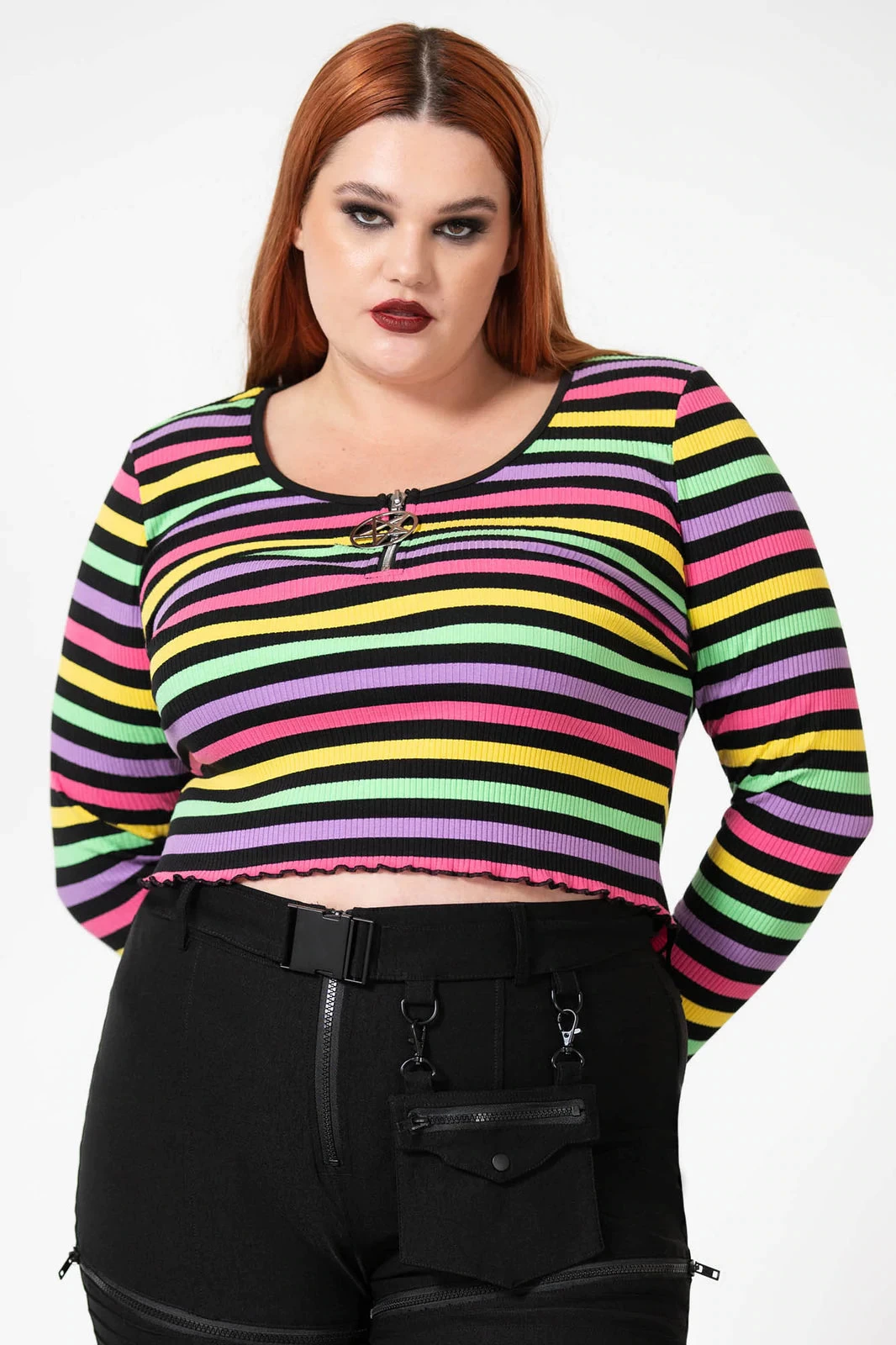 Killstar Nikiko Ribbed Long Sleeve Rainbow Top - Image 2