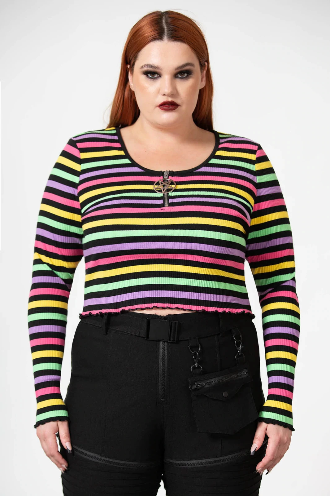 Killstar Nikiko Ribbed Long Sleeve Rainbow Top - Image 3