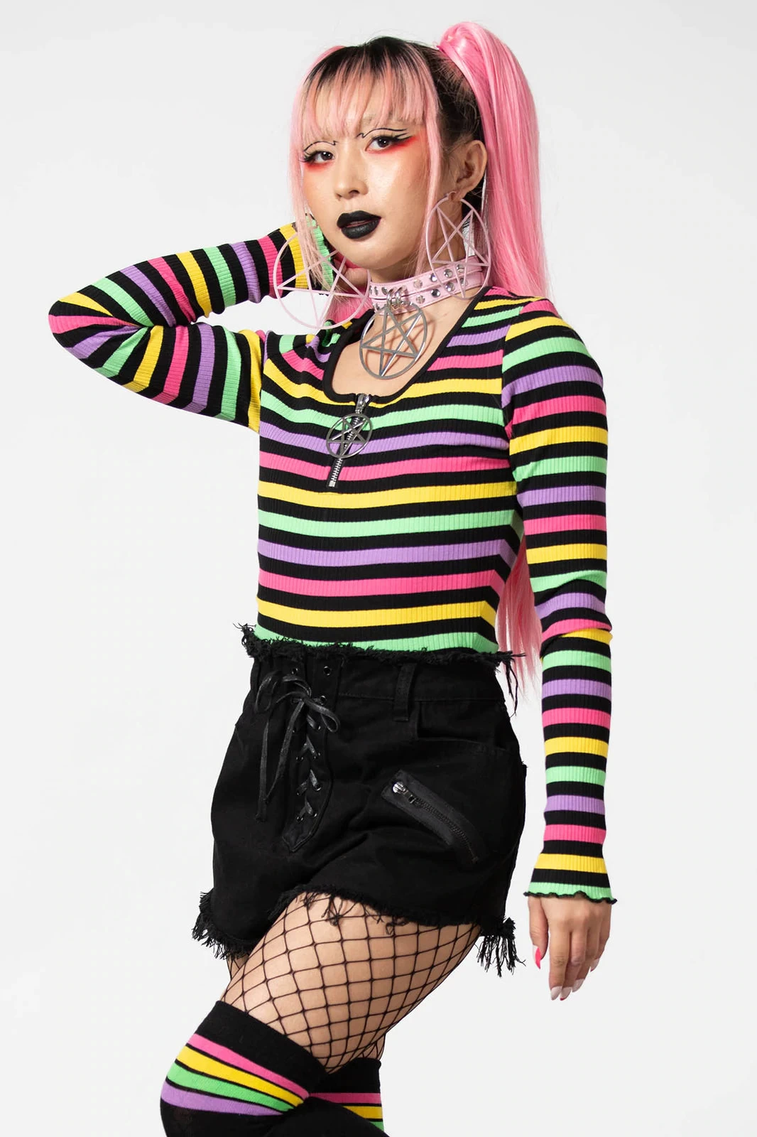 Killstar Nikiko Ribbed Long Sleeve Rainbow Top - Image 5