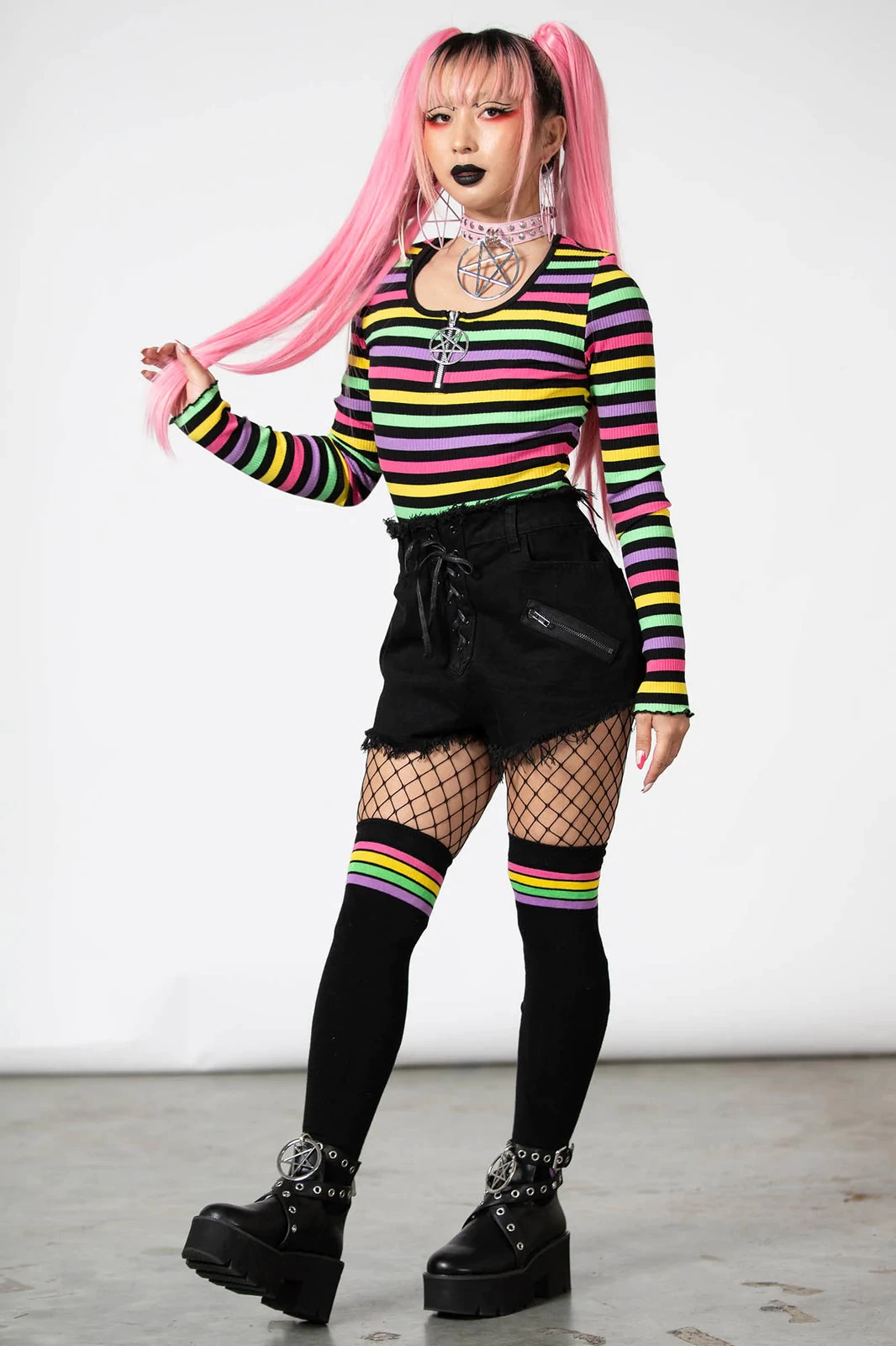 Killstar Nikiko Ribbed Long Sleeve Rainbow Top - Image 6