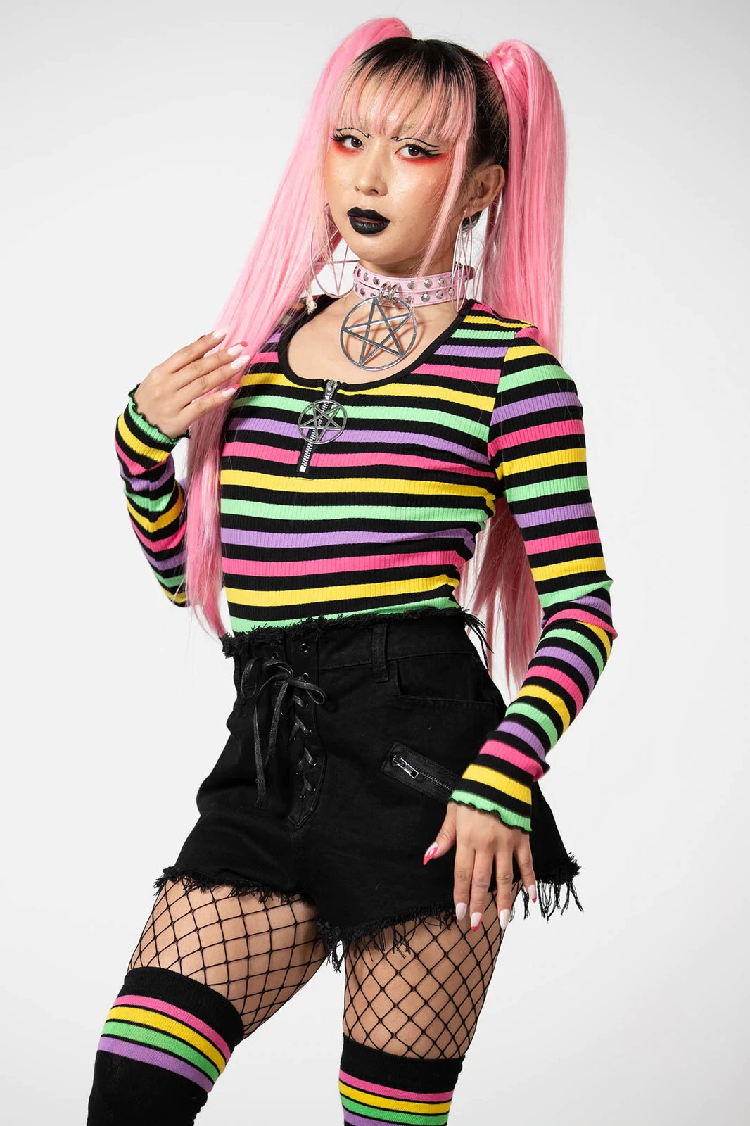 Killstar Nikiko Ribbed Long Sleeve Rainbow Top - Image 7