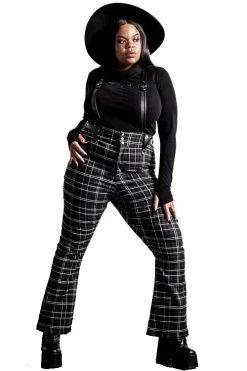 Killstar Prophet Of Doom Flared Suspender Trousers In Ash Tartan