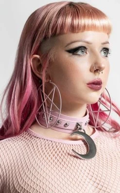 Pentagram Hoop Earrings | Pastel Pink