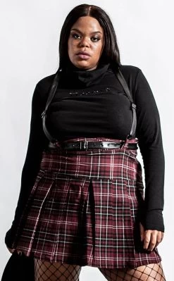Shadows Suspender Mini Skirt | Blood Tartan