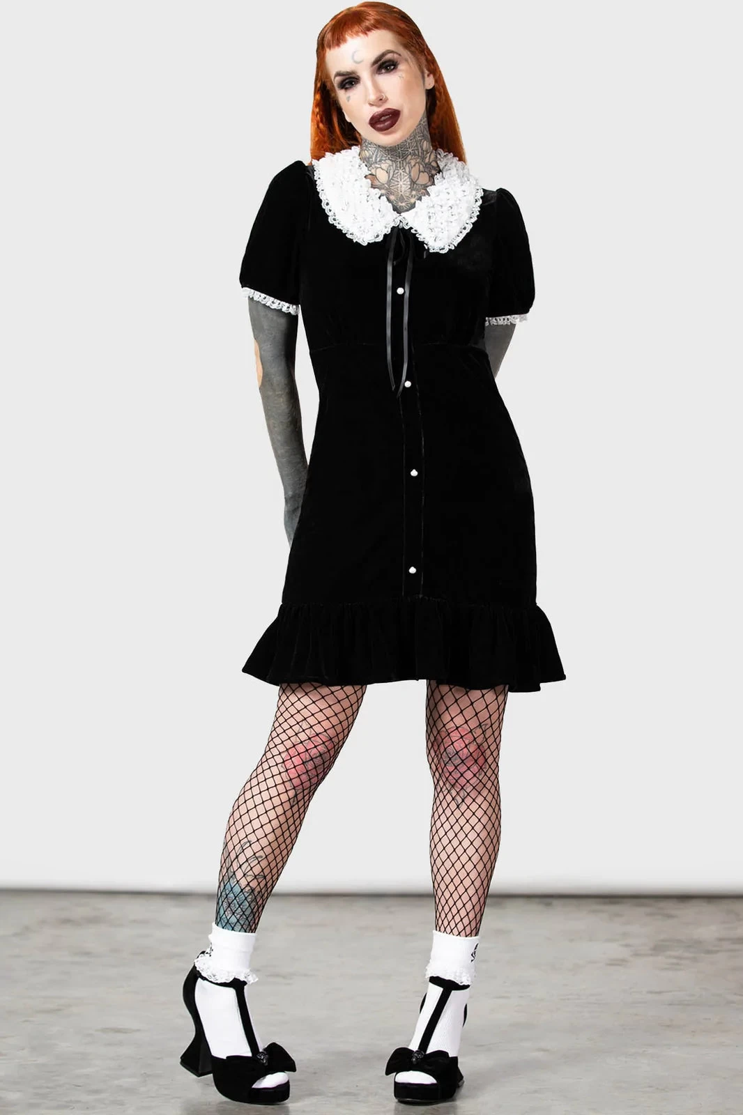 Killstar Trick N'Treat Dress In Black Velvet With Lace Collar - Image 10