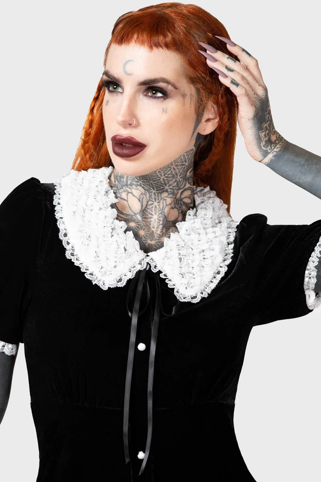 Killstar Trick N'Treat Dress In Black Velvet With Lace Collar - Image 12