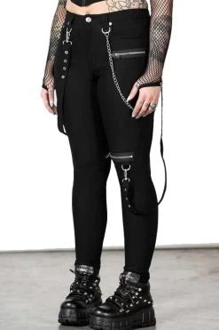 Killstar The Rave Skinny Trousers In Black With Zips And Bondage Straps