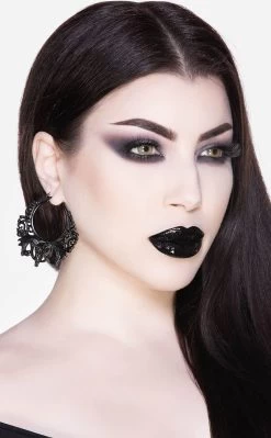 Worship The Night Hoop Earrings | Black