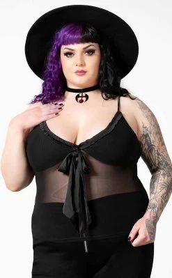 Yuna Ribbon Mesh Top [Plus-Size]